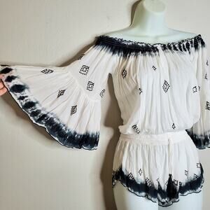 Boho Relaxed Off Shoulder Bell Sleeve Romper XS/S Vacation Poupette St. Barth